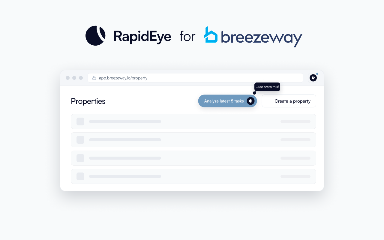 The RapidEye extension adds an Analyze latest 5 tasks button to the Breezeway properties page